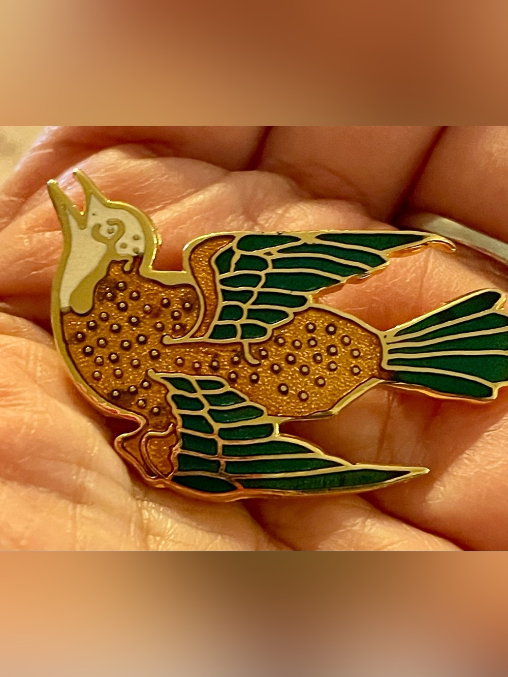 Gold and Green Enamel Bird Brooch - Women Jewelry Brooches
